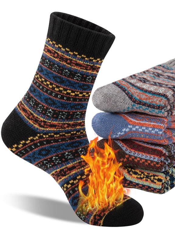 Mens Wool Crew Socks Warm Knit Vintage Socks for Men Thermal Thick Socks 5 Pairs