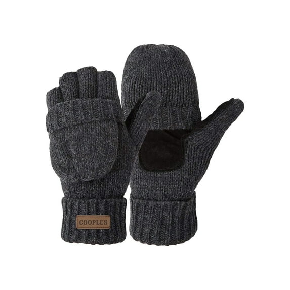COOPLUS Mittens Winter Fingerless Gloves Warm Wool Knitted Gloves Convertible Gloves for Men and Women