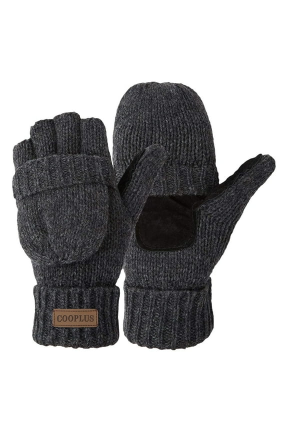 Mittens Winter Fingerless Gloves Warm Wool Knitted Gloves Convertible Gloves for Men and Women