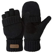 COOPLUS Mittens Winter Fingerless Gloves Warm Wool Knitted Gloves Convertible Gloves for Men and Women