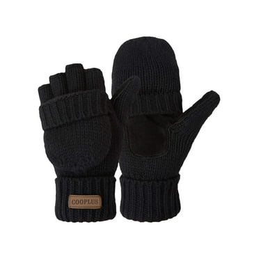 COOPLUS Mittens Winter Fingerless Gloves Warm Wool Knitted Gloves Convertible Gloves for Men and Women