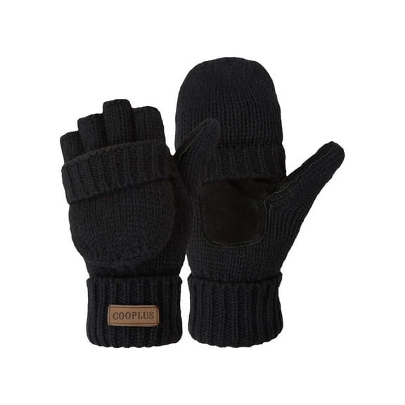 COOPLUS Mittens Winter Fingerless Gloves Warm Wool Knitted Gloves Convertible Gloves for Men and Women
