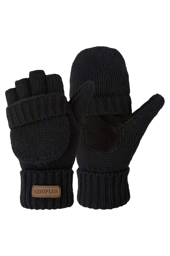 Mittens Winter Fingerless Gloves Warm Wool Knitted Gloves Convertible Gloves for Men and Women