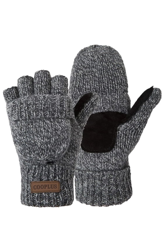 Mittens Winter Fingerless Gloves Warm Wool Knitted Gloves Convertible Gloves for Men and Women