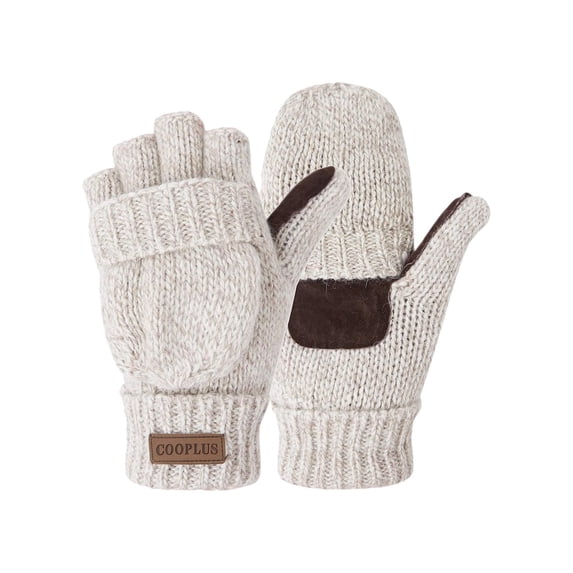 COOPLUS Mittens Winter Fingerless Gloves Warm Wool Knitted Gloves Convertible Gloves for Men and Women