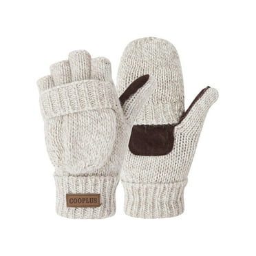 COOPLUS Mittens Winter Fingerless Gloves Warm Wool Knitted Gloves Convertible Gloves for Men and Women