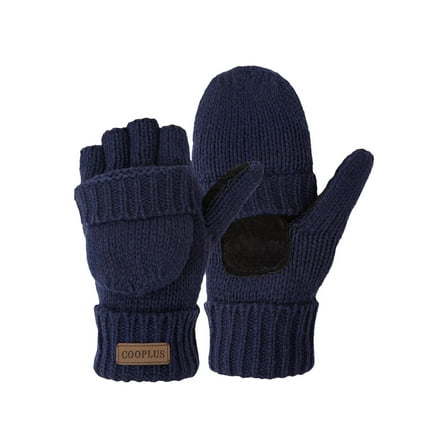 COOPLUS Mittens Winter Fingerless Gloves Warm Wool Knitted Gloves Convertible Gloves for Men and Women