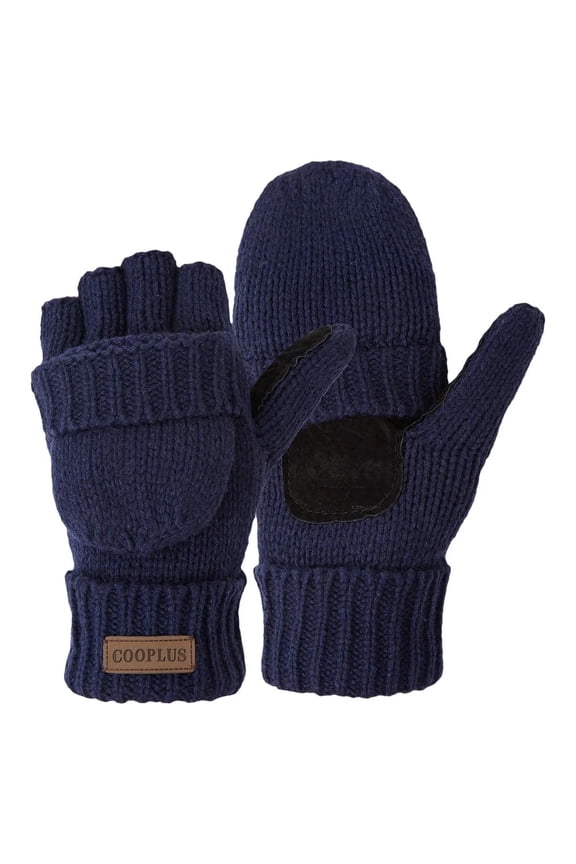 Mittens Winter Fingerless Gloves Warm Wool Knitted Gloves Convertible Gloves for Men and Women