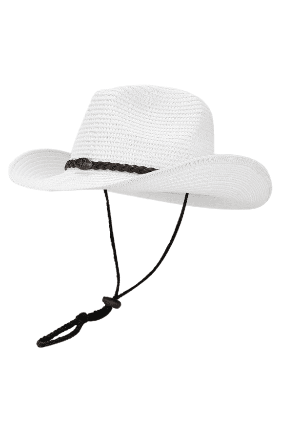 Straw Cowboy Hat for Women Western Cowgirl Adjustable Chin Strap Hats for Summer
