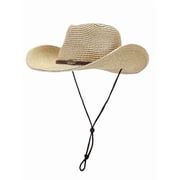 COOPLUS Straw Cowboy Hat for Women Western Cowgirl Adjustable Chin Strap Hats for Summer