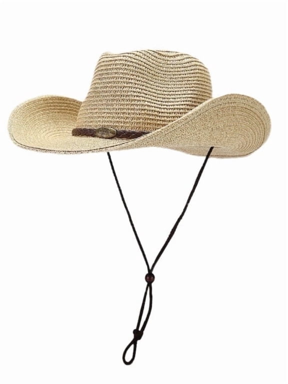 Straw Cowboy Hat for Women Western Cowgirl Adjustable Chin Strap Hats for Summer