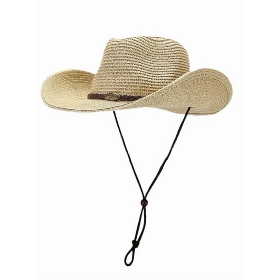 COOPLUS Straw Cowboy Hat for Women Western Cowgirl Adjustable Chin Strap Hats for Summer