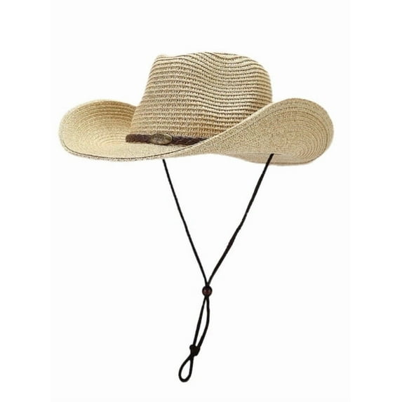 COOPLUS Straw Cowboy Hat for Women Western Cowgirl Adjustable Chin Strap Hats for Summer