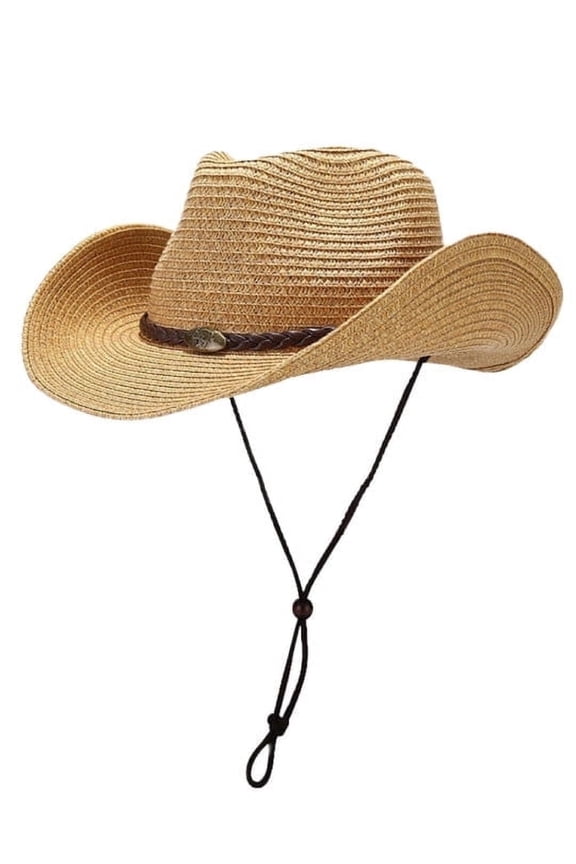 Straw Cowboy Hat for Women Western Cowgirl Adjustable Chin Strap Hats for Summer