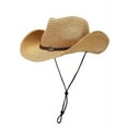 thumbnail image 1 of COOPLUS Straw Cowboy Hat for Women Western Cowgirl Adjustable Chin Strap Hats for Summer, 1 of 6