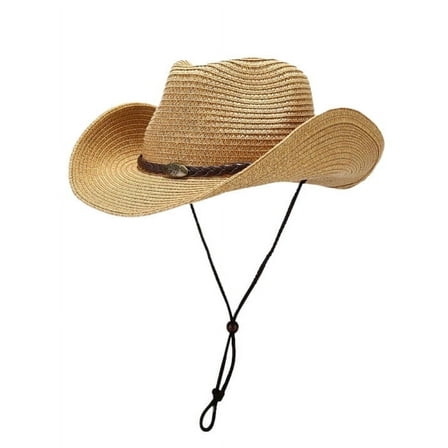 COOPLUS Straw Cowboy Hat for Women Western Cowgirl Adjustable Chin Strap Hats for Summer