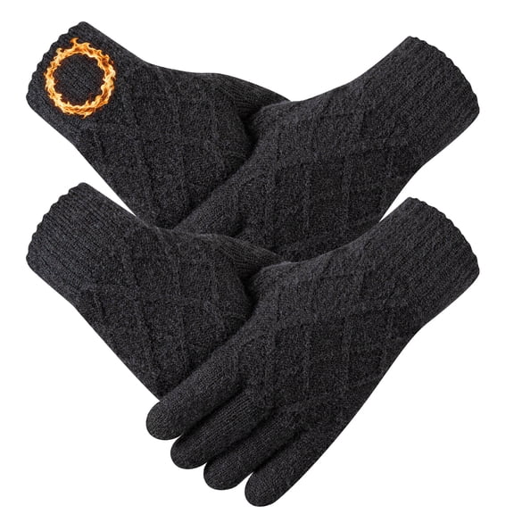 COOPLUS Winter Gloves for Men Wool Thermal Fleece 2 Pairs, Touchscreen Knit Warm Snow Gloves for Running Cycling Cold Weather