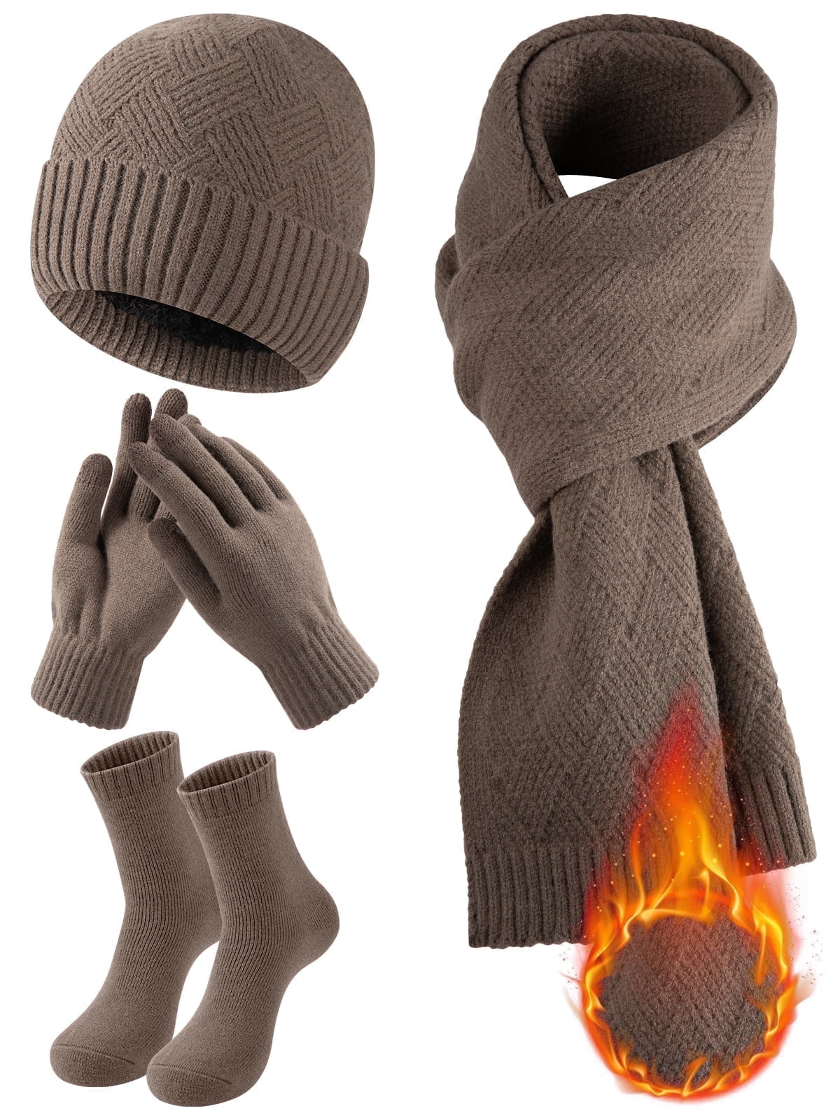 COOPLUS 4 Pieces Winter Beanie Hat Scarf Touchscreen Gloves 