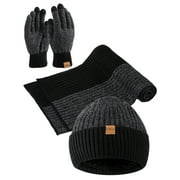 COOPLUS Winter Mens Set with Warm Knit Beanie Hat Touchscreen Gloves Neck Scarf Best Gifts for Men