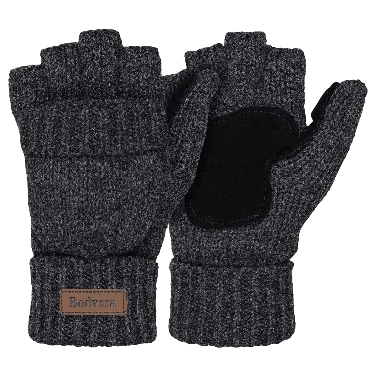 COOPLUS Winter Mittens Fingerless Gloves Wool Knitted Warm Gloves  Convertible Gloves Men and Women 