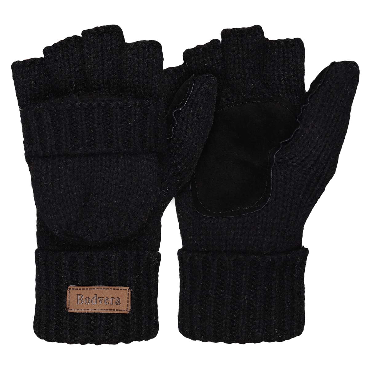 COOPLUS Winter Mittens Fingerless Gloves Wool Knitted Warm Gloves