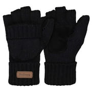 COOPLUS Winter Mittens Fingerless Gloves Wool Knitted Warm Gloves Convertible Gloves Men and Women