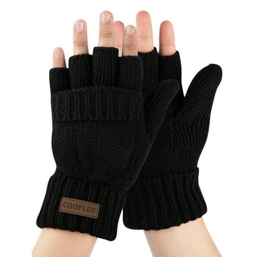 COOPLUS Winter Mittens Fingerless Gloves Wool Knitted Warm Gloves Convertible Gloves Men and Women