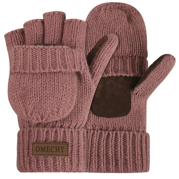 COOPLUS Winter Mittens Fingerless Gloves Wool Knitted Warm Gloves Convertible Gloves Men and Women