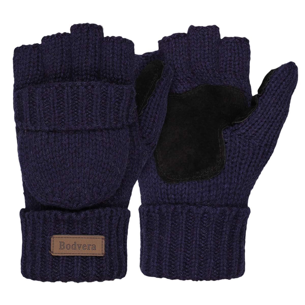 COOPLUS Winter Mittens Fingerless Gloves Wool Knitted Warm Gloves  Convertible Gloves Men and Women 