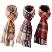 COOPLUS 3-Pack Winter Scarves for Adults, Soft Plaid Pattern Cozy Warm Shawl Wrap, Unisex Fashion Scarf for Men and Women