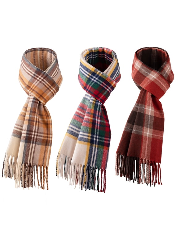 3-Pack Winter Scarves for Adults, Soft Plaid Pattern Cozy Warm Shawl Wrap, Unisex Fashion Scarf for Men and Women