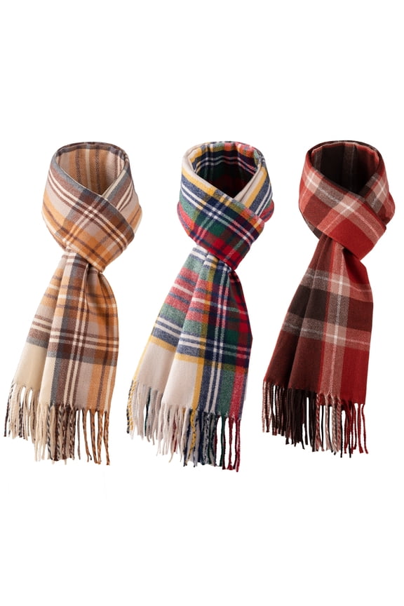 3-Pack Winter Scarves for Adults, Soft Plaid Pattern Cozy Warm Shawl Wrap, Unisex Fashion Scarf for Men and Women