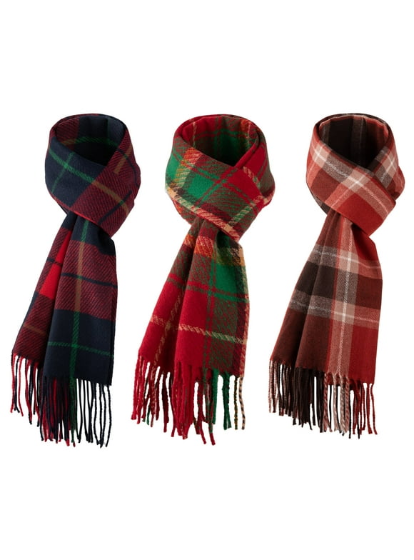 3-Pack Winter Scarves for Adults, Soft Plaid Pattern Cozy Warm Shawl Wrap, Unisex Fashion Scarf for Men and Women