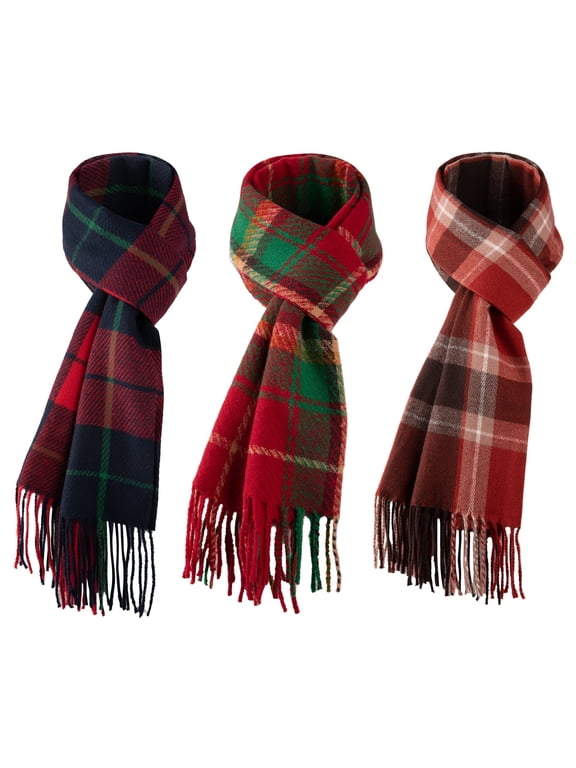 3-Pack Winter Scarves for Adults, Soft Plaid Pattern Cozy Warm Shawl Wrap, Unisex Fashion Scarf for Men and Women
