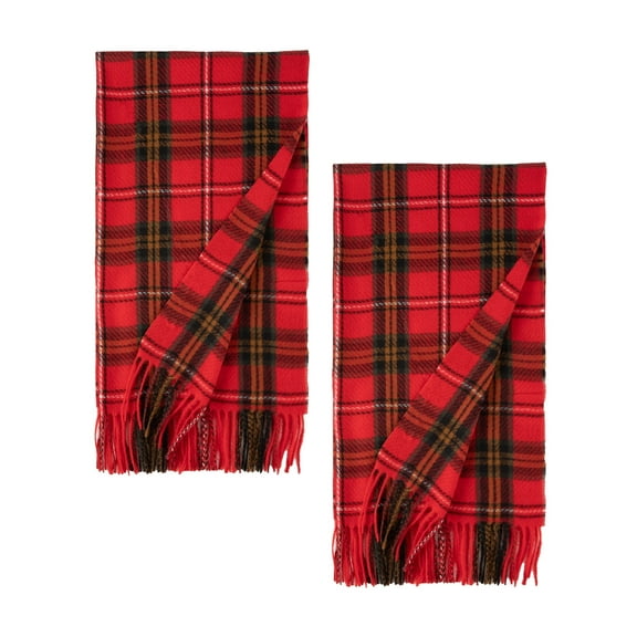 COOPLUS Winter Scarf for Women Cozzy Tassel Plaid Long Blanket Scarf Wraps 2 Pack