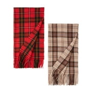 COOPLUS Winter Scarf for Women Cozzy Tassel Plaid Long Blanket Scarf Wraps 2 Pack
