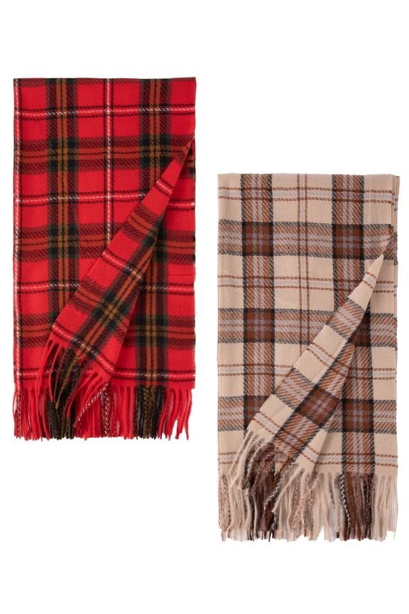 Winter Scarf for Women Cozzy Tassel Plaid Long Blanket Scarf Wraps 2 Pack
