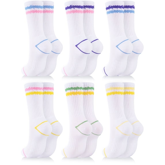 COOPLUS Women Crew Socks 6 Pairs, Cushioned Athletic Running Breathable Casual Gym Socks for Women