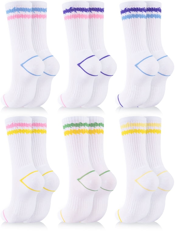 Women Crew Socks 6 Pairs, Cushioned Athletic Running Breathable Casual Gym Socks for Women