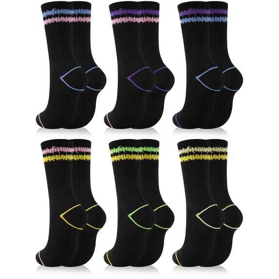 COOPLUS Women Crew Socks 6 Pairs, Cushioned Athletic Running Breathable Casual Gym Socks for Women