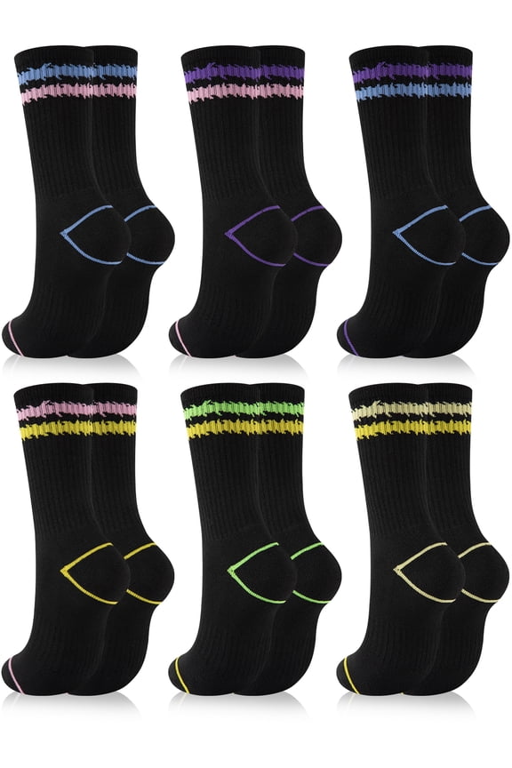 Women Crew Socks 6 Pairs, Cushioned Athletic Running Breathable Casual Gym Socks for Women