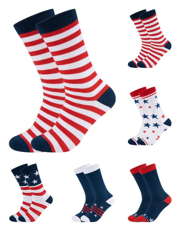 Women Crew Socks American Flag Patriotic 4th of July Independence Day Novelty Casual Socks 5 Pairs