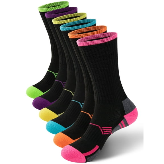 COOPLUS Women Hiking Athletic Crew Socks Cushioned Running Moisture Wicking Socks for Women 6 Pairs
