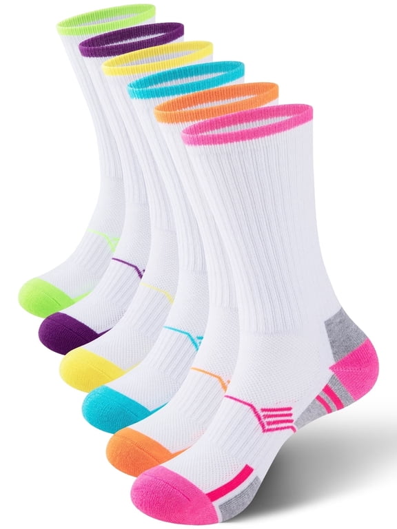 Women Hiking Athletic Crew Socks Cushioned Running Moisture Wicking Socks for Women 6 Pairs