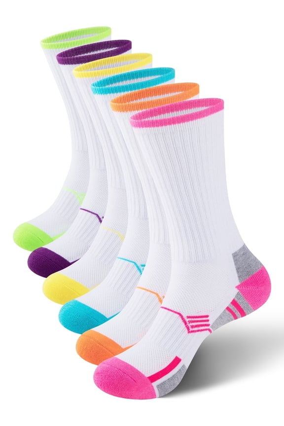 Women Hiking Athletic Crew Socks Cushioned Running Moisture Wicking Socks for Women 6 Pairs