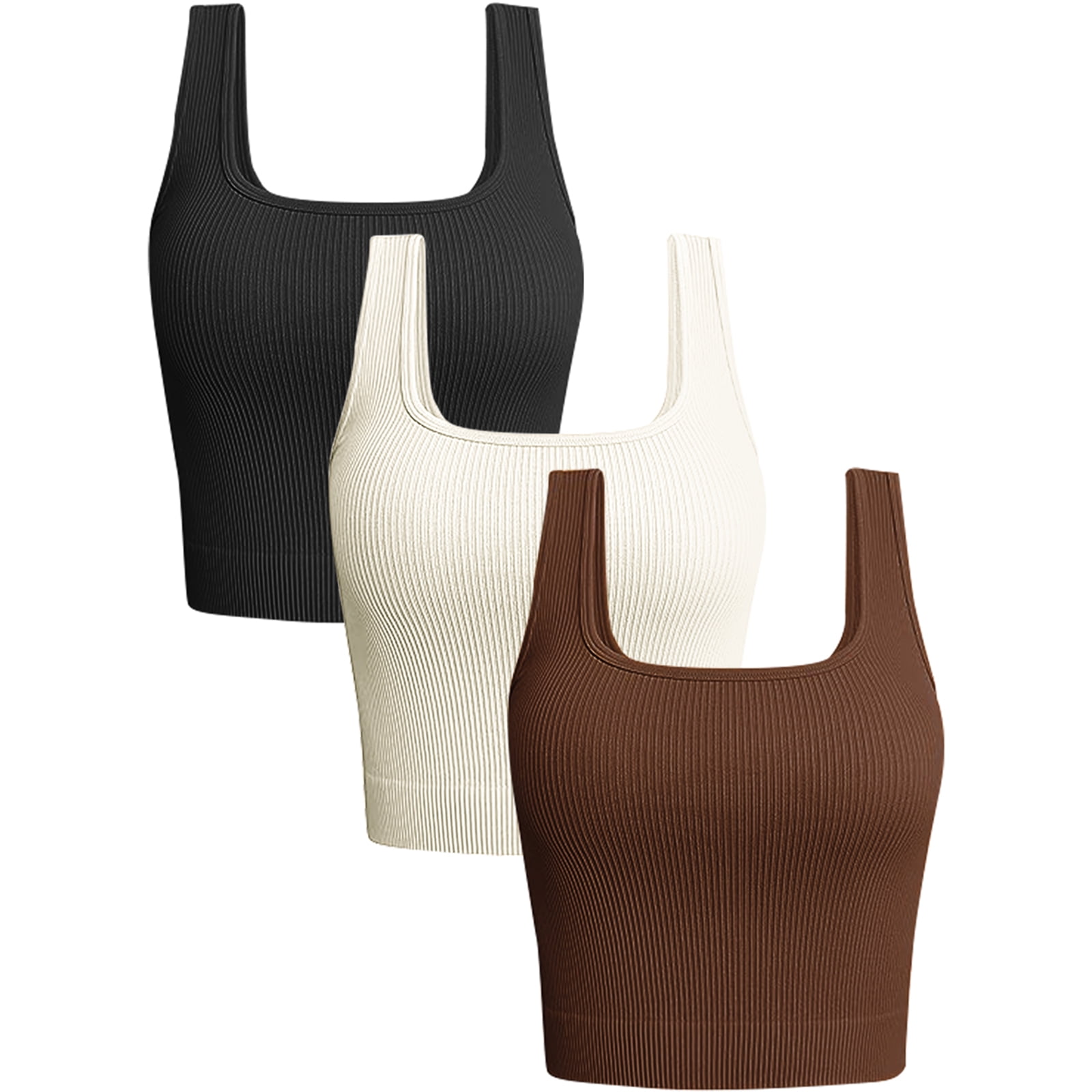 COOPLUS Womens Tank Tops Square Neck Sport Bra Sleeveless Workout Yoga Basic Tight 3 Pieces