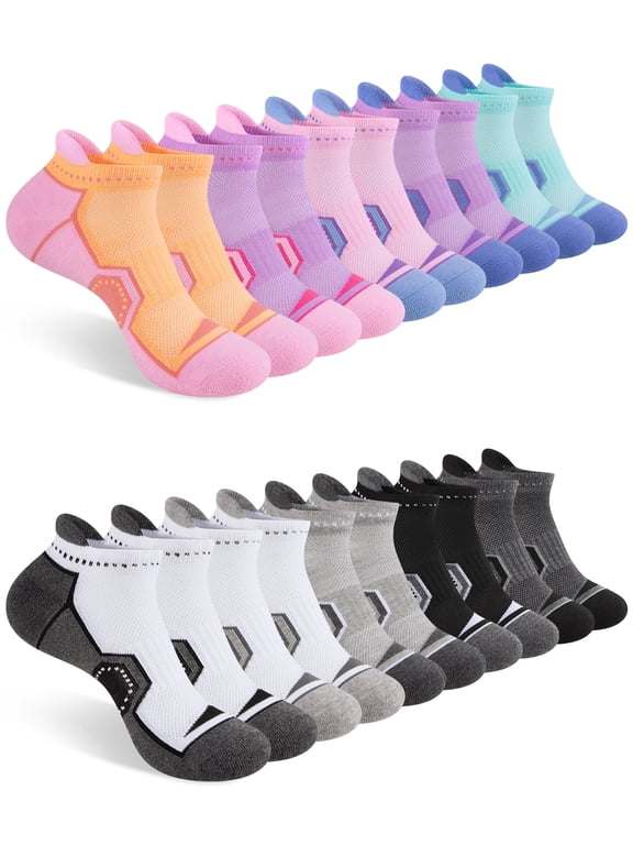 Women's Ankle Socks 10 Pairs, Cushioned Breathable Mesh Arch Support Low Cut Athletic Running Socks