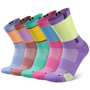 COOPLUS Women's Socks Crew Hiking Socks for Women Breathable Wicking Walking Socks 5 Pairs