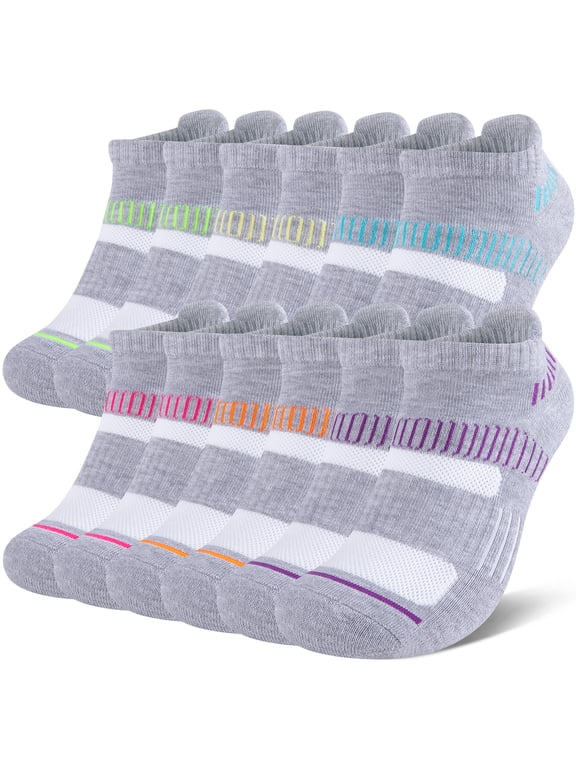 Womens Athletic Ankle Socks Women Cushioned Low Cut Breathable Socks 6 Pairs