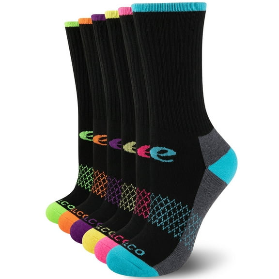 COOPLUS Womens Athletic Cushioned Crew Socks Soft Breathable Moisture-wicking Socks for Women 6 Pairs
